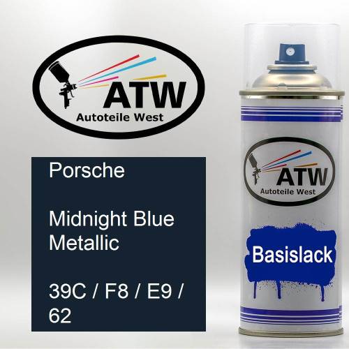 Porsche, Midnight Blue Metallic, 39C / F8 / E9 / 62: 400ml Sprühdose, von ATW Autoteile West.
